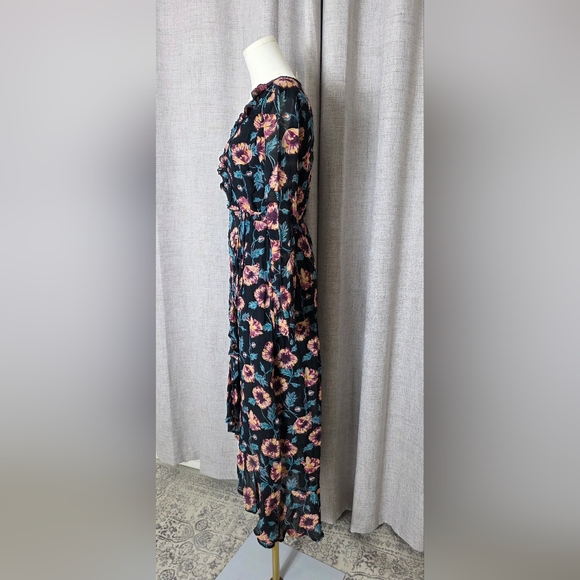 Band of Gypsies Black and Purple Floral Long Sleeve Dress - Picture 5 of 9